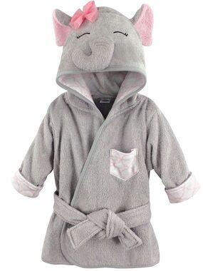 Hudson Baby Infant Girl Cotton Animal Face Bathrobe, Pretty Elephant, 0-9 Months